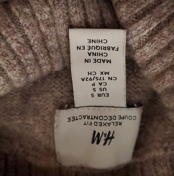 H&M WASHABLE WOOL TURTLENECK SWEATER HEATHERED BROWN RIBBED TRIM SZ M - Picture 9 of 10